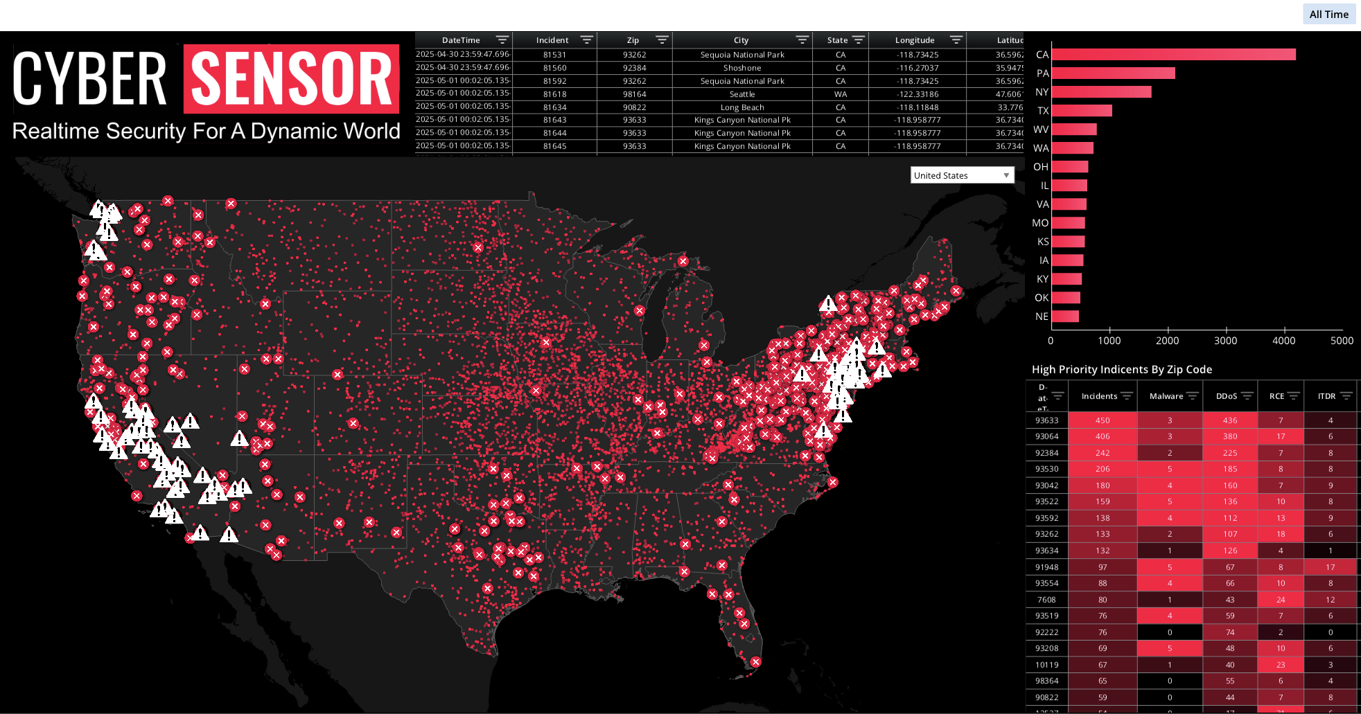 A map of the United States with a red overlay, displaying a large number of red dots.